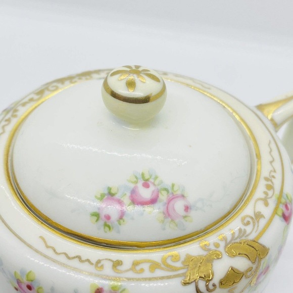 Antique Nippon Morimura Creamer Sugar Pink Cabbage Rose Gold Gilt Hand Painted - Picture 7 of 12